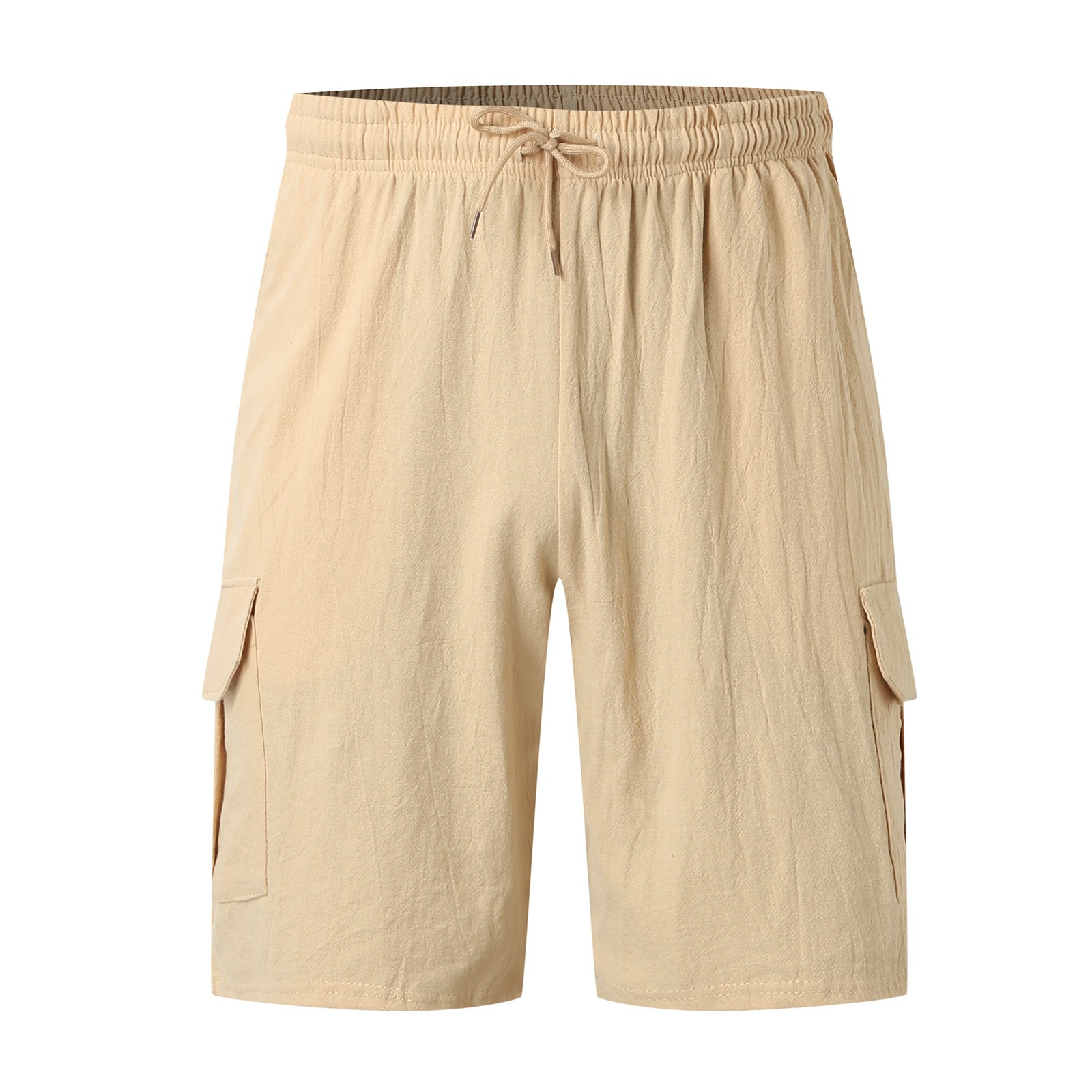 thumbnail image 4 of Pantalones cortos de playa de verano para hombre: color liso, corte holgado, tallas grandes, poliéster, bolsillos con cremallera, lavado en agua fría., 4 of 8